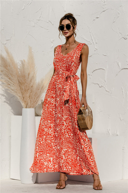 Women's Leopard Print Dress With V-Neck And Strappy