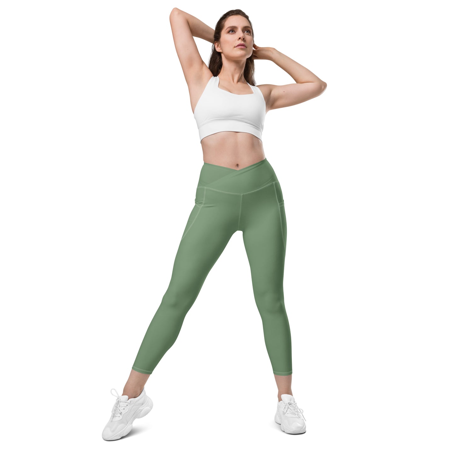 GYMTOK BOUTIQUE-SAGE GREEEN Crossover leggings with pockets