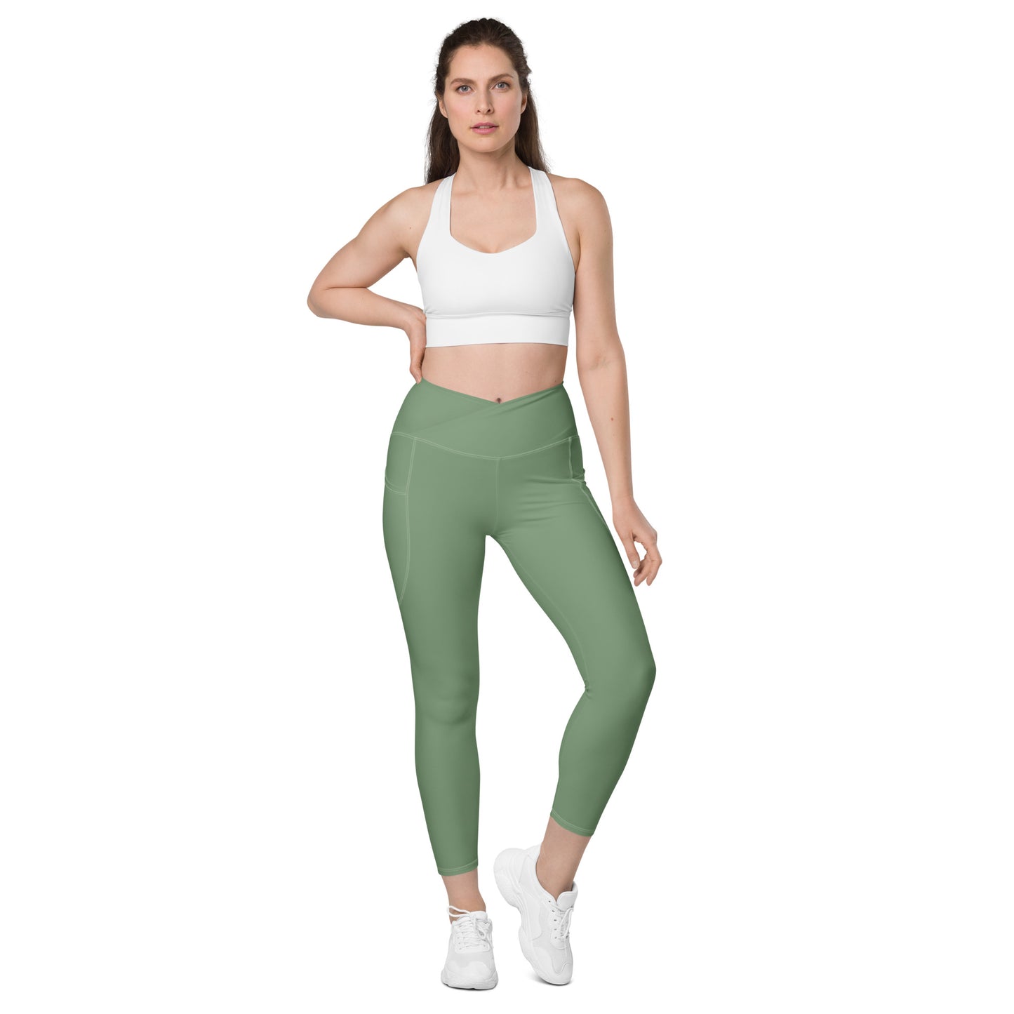GYMTOK BOUTIQUE-SAGE GREEEN Crossover leggings with pockets