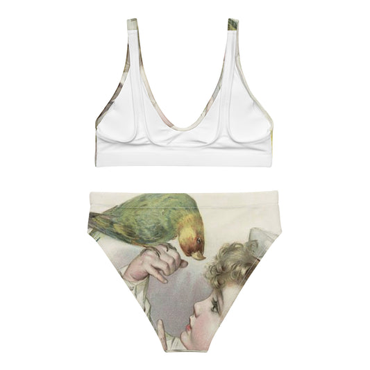BIRD BIKINI-VINTAGE GREEN BIRDIE WITH CHILD  Recycled high-waisted bikini