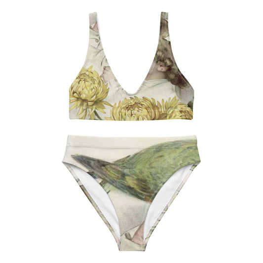 BIRD BIKINI-VINTAGE GREEN BIRDIE WITH CHILD  Recycled high-waisted bikini