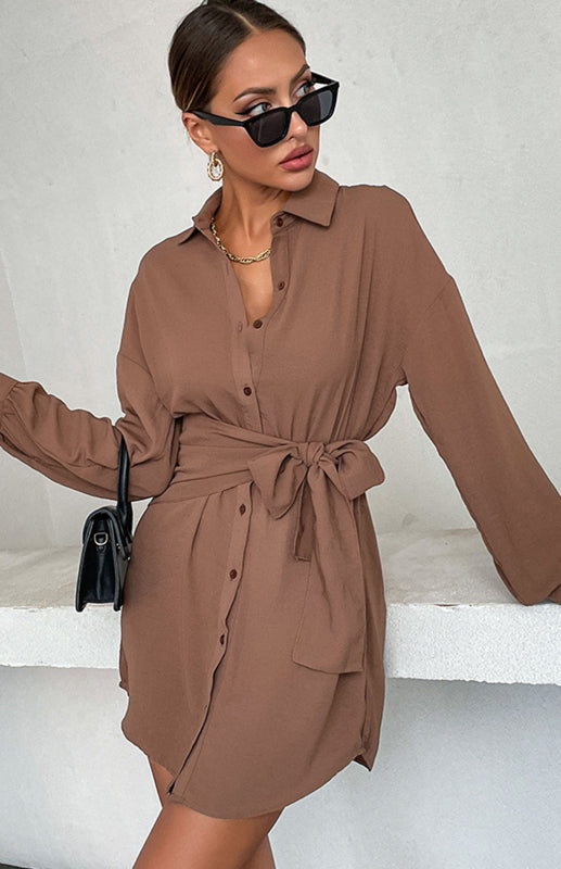 Elegant Shirt Long Sleeve Lapel Lapel Solid Color Dress