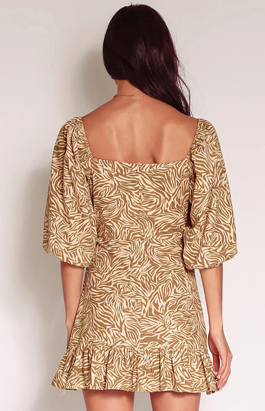 Women's Balloon Sleeve Short Print Dress