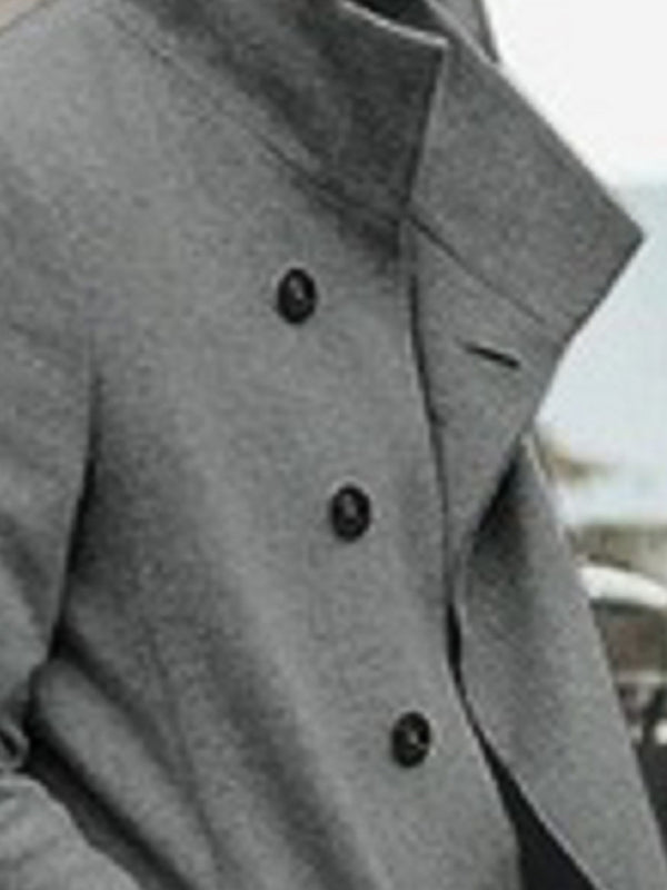 Men's Fashion Trench Coat Stand Collar Casual Woolen Coat Mid Length Coat