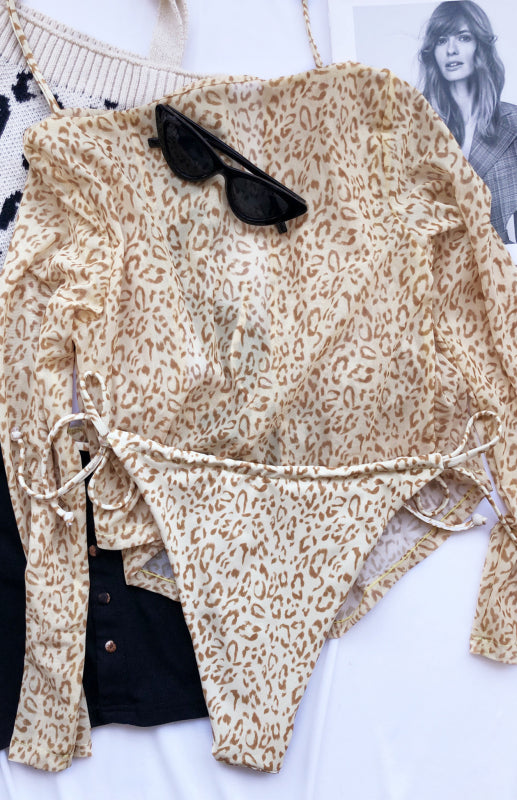 Leopard Print Swimsuit Three-Piece Set