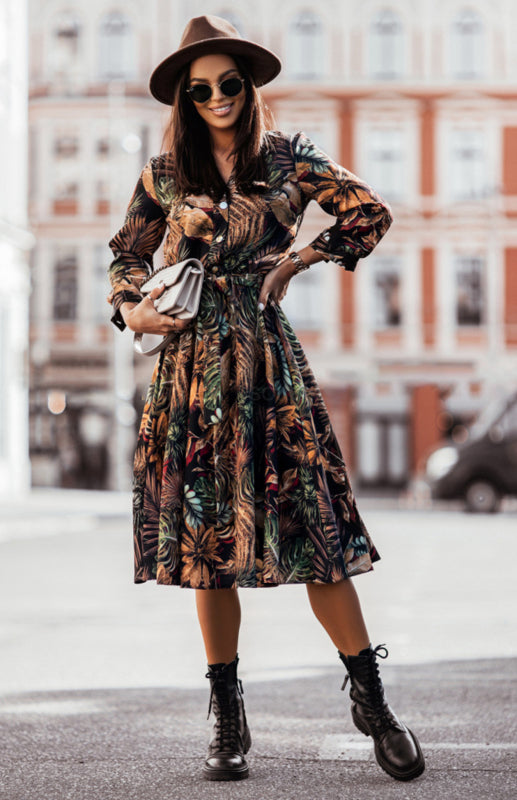 Women'S Fashion Printed Long Sleeve Dress