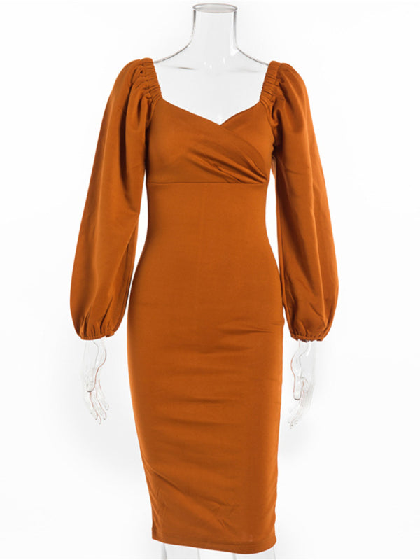 Long Bubble Sleeve Sexy Long Sleeve Dress