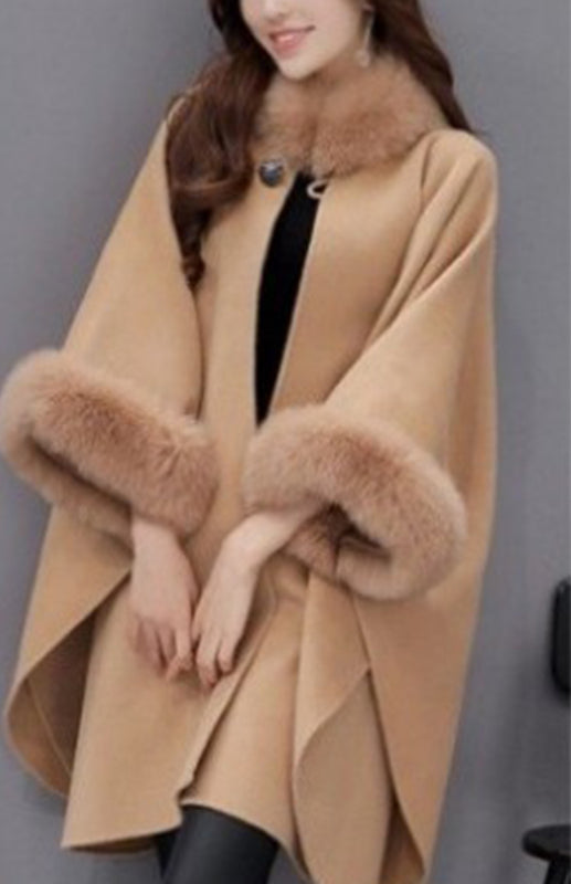 Korean Fox Fur Collar Style Cape Coat Woman