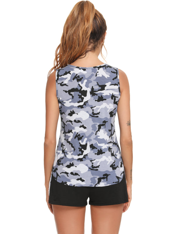 Women's Camouflage Vest And Color Shorts Suit
