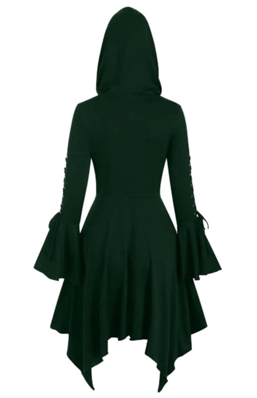 Corns With Hooded Lotus Leaf Sleeves With Irregular Hem Cape Coat