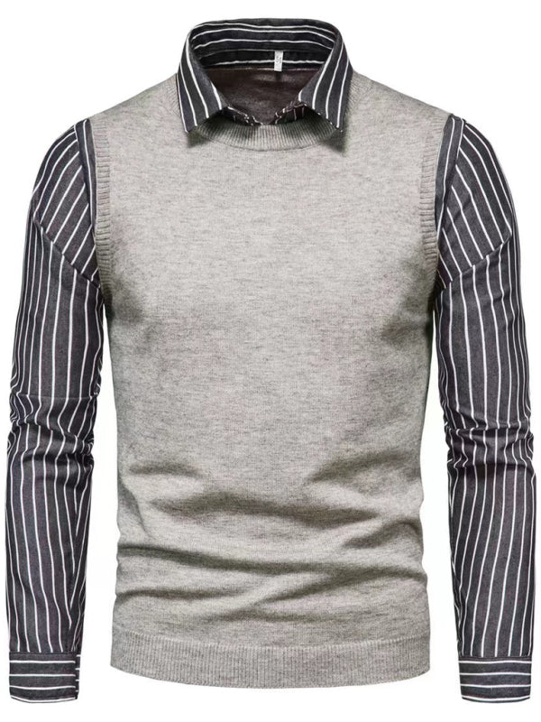 Men's Fake Two Shirts Button Down Shirts Long-Sleeve Work Shirt Spread Collar Tops