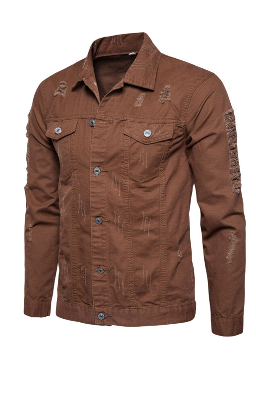 Men's Ripped Jacket Coat Fashion Lapel Jacket