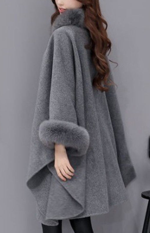 Korean Fox Fur Collar Style Cape Coat Woman