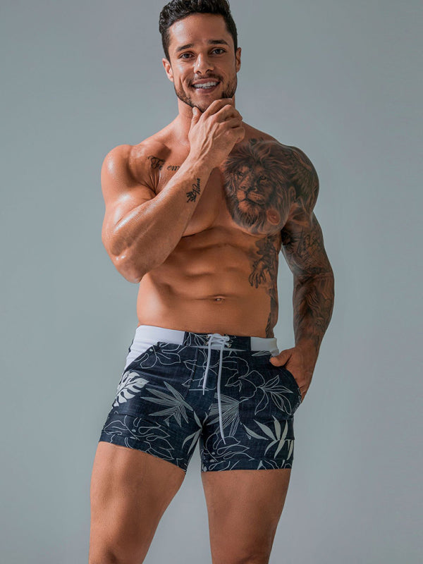 Men's Vintage Print Pocket Lined Swim Shorts