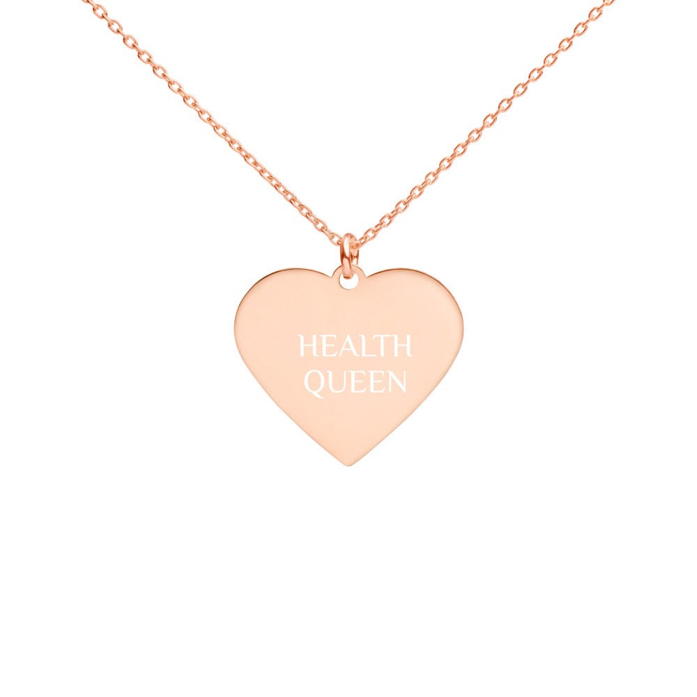 HEALTH QUEEN Engraved Silver Heart Necklace