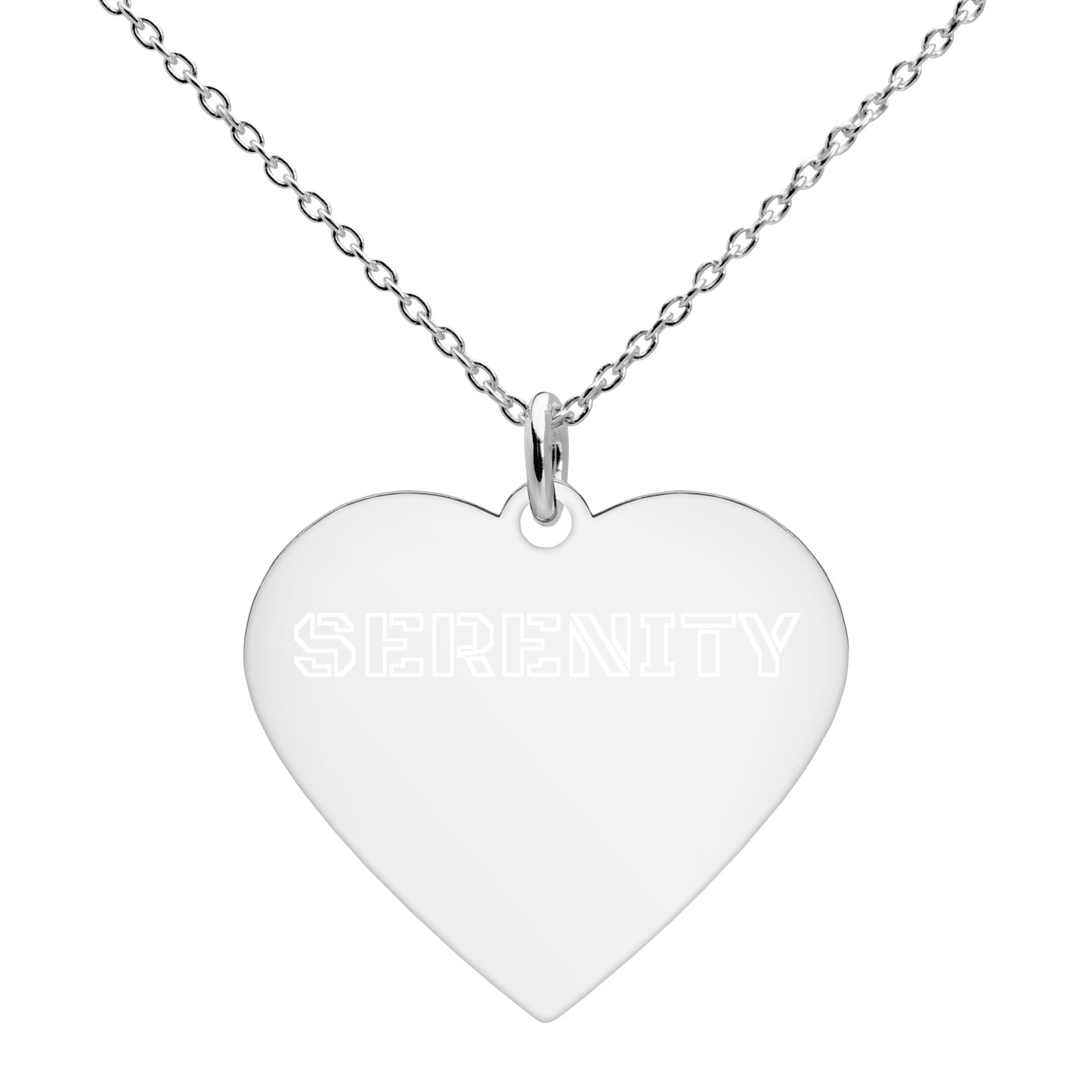 SERENITY-Engraved Silver Heart Necklace