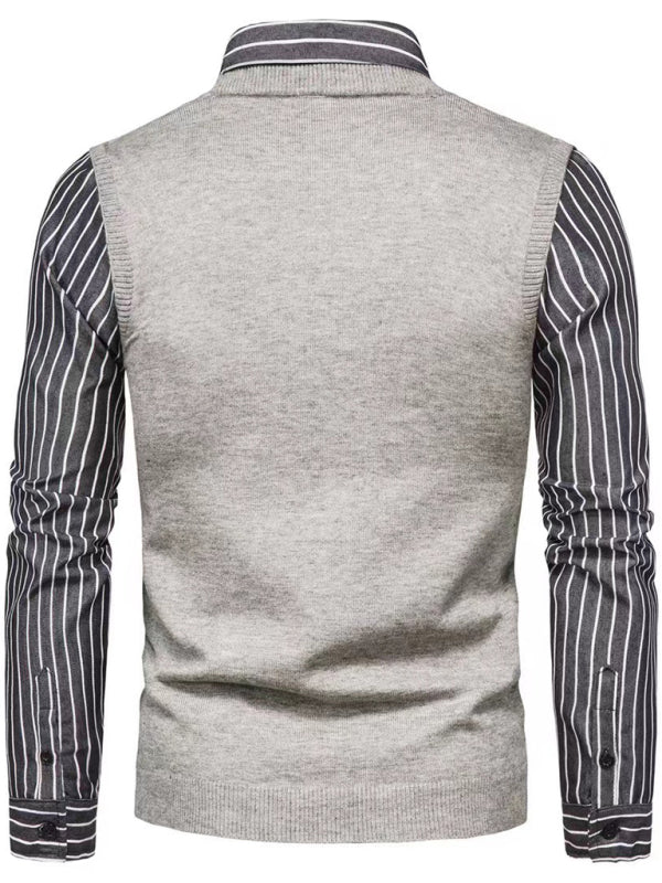 Men's Fake Two Shirts Button Down Shirts Long-Sleeve Work Shirt Spread Collar Tops