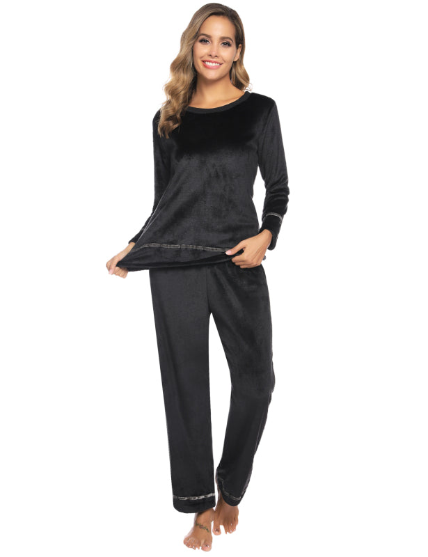 Women'S Fleece Set Winter Flannel Homewear Set Long Sleeve Warm Comfort Pajama Set