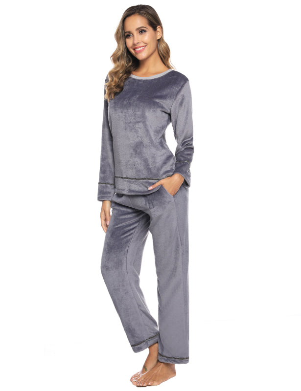 Women'S Fleece Set Winter Flannel Homewear Set Long Sleeve Warm Comfort Pajama Set