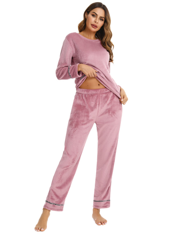Women'S Fleece Set Winter Flannel Homewear Set Long Sleeve Warm Comfort Pajama Set