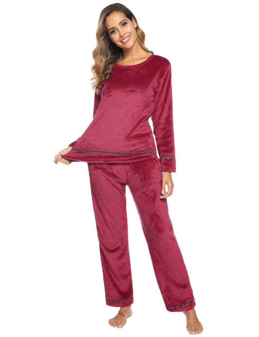 Women'S Fleece Set Winter Flannel Homewear Set Long Sleeve Warm Comfort Pajama Set