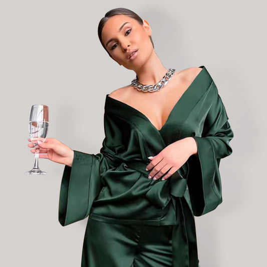 Women's Solid Color Velour Robe & Pajama Pants Set