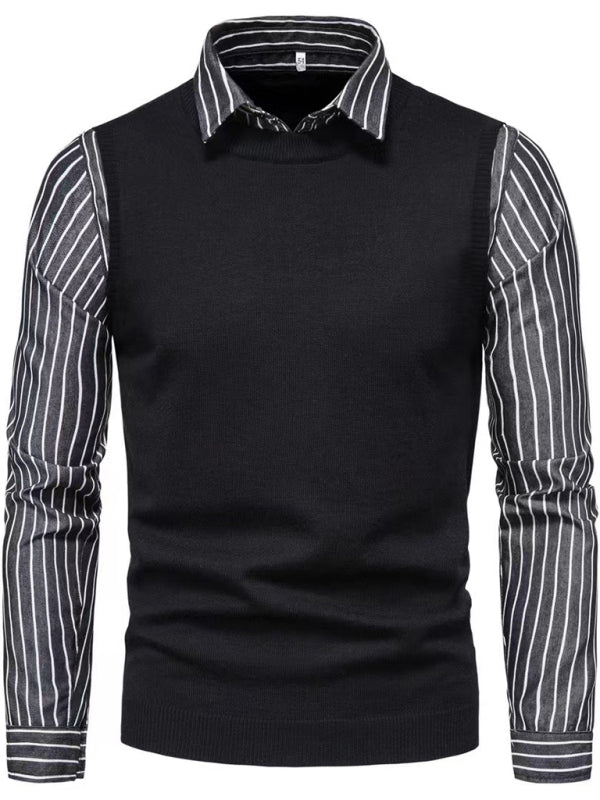 Men's Fake Two Shirts Button Down Shirts Long-Sleeve Work Shirt Spread Collar Tops