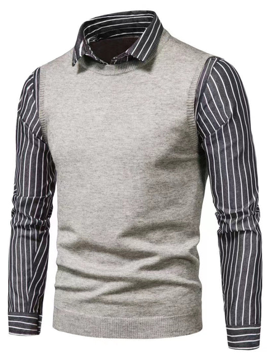 Men's Fake Two Shirts Button Down Shirts Long-Sleeve Work Shirt Spread Collar Tops