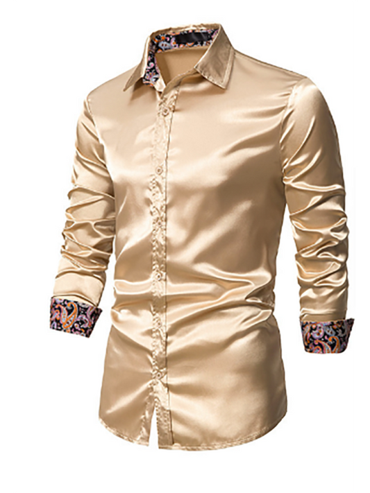 Men's Casual Dress Shirt Button Down Shirts Long-Sleeve Work Shirt Spread Collar Tops