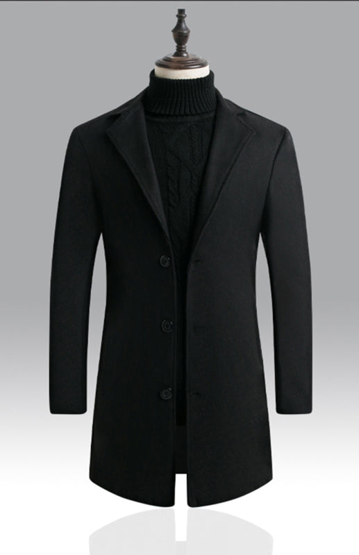 Men's Coat Woolen Coat Mid-length Slim Trench Coat