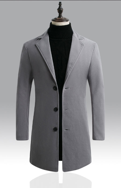 Men's Coat Woolen Coat Mid-length Slim Trench Coat