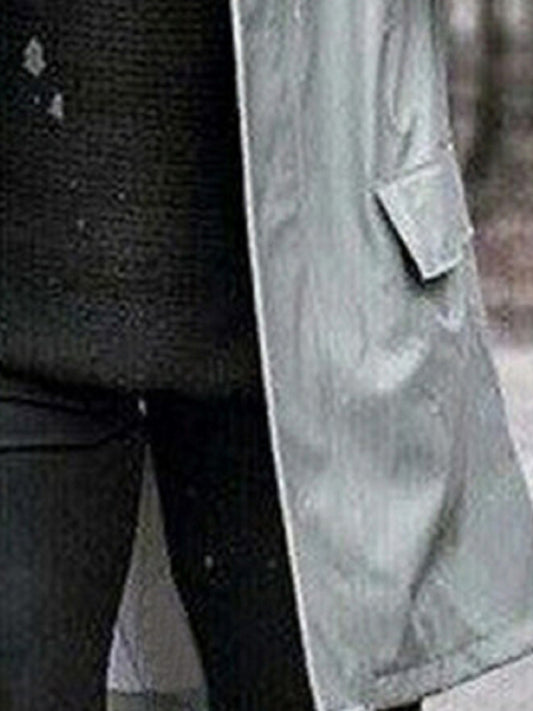 Men's Casual Solid Color Trench Coat Warm Zip Hooded Long Coat