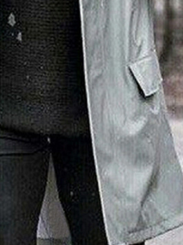 Men's Casual Solid Color Trench Coat Warm Zip Hooded Long Coat