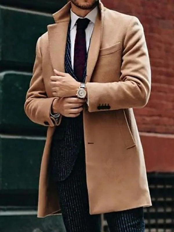 Men's British Mid-length Fine Woolen Coat Autumn And Winter Woolen Coat