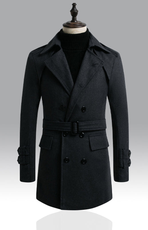 Men's Double Breasted Jacket Slim Long Trench Coat