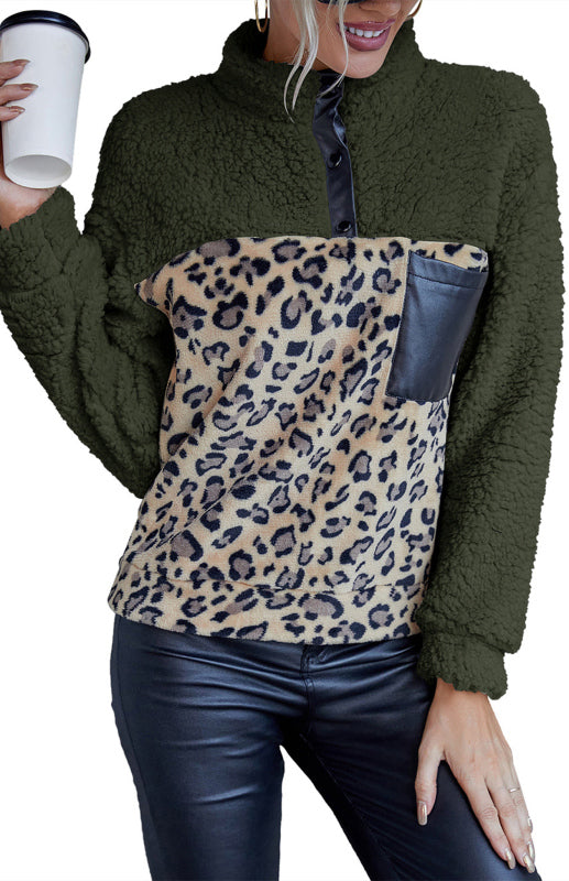 Women Leopard Fleece Hoodie Pullover Sweaters