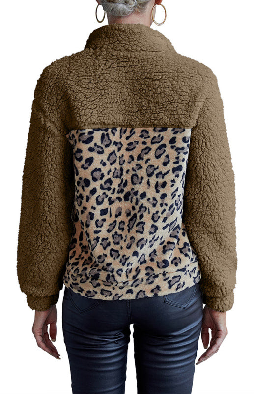 Women Leopard Fleece Hoodie Pullover Sweaters