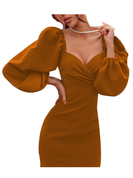 Long Bubble Sleeve Sexy Long Sleeve Dress