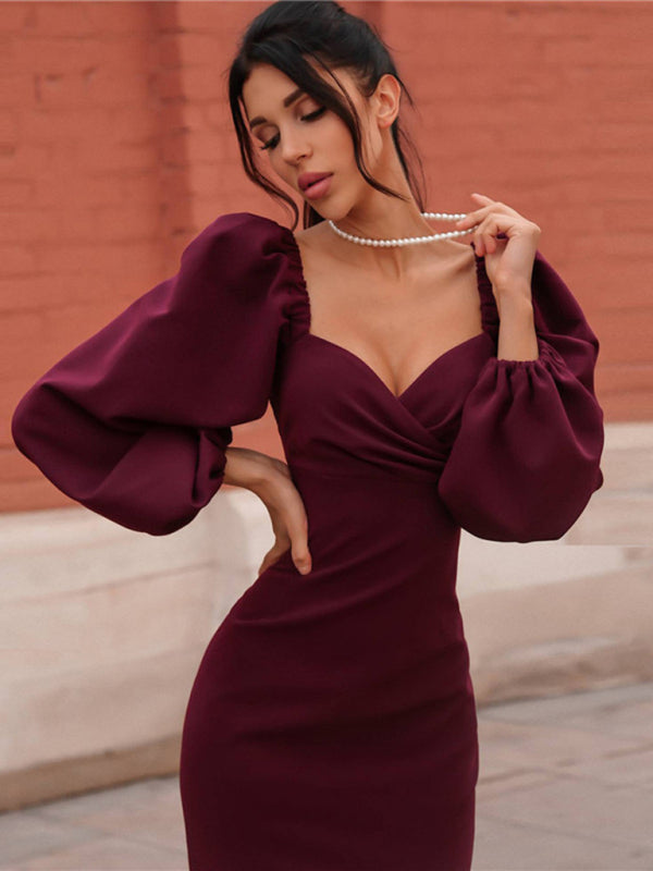 Long Bubble Sleeve Sexy Long Sleeve Dress