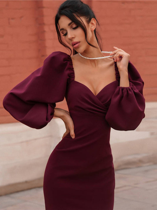 Long Bubble Sleeve Sexy Long Sleeve Dress