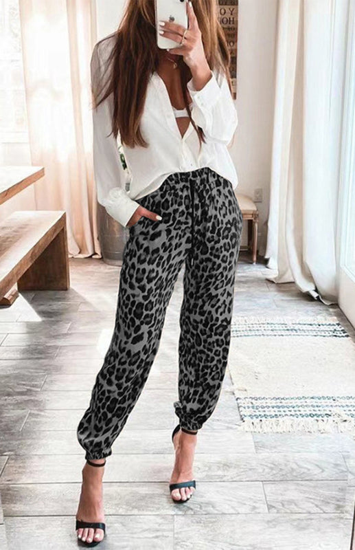 Women's Pants Leopard Print Stretch Waist Casual Pant