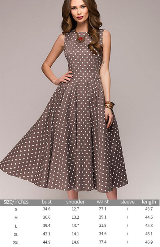 Women's Vintage Polka Point Sleeveless Full-Length Dress