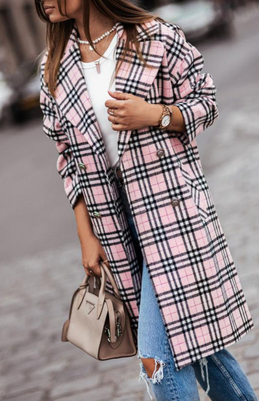 Ladies' Fashionable Double-Breasted Woolen Coat