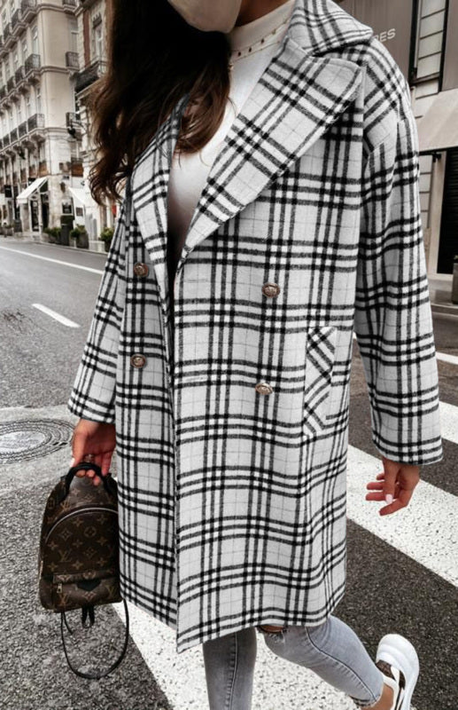Ladies' Fashionable Double-Breasted Woolen Coat