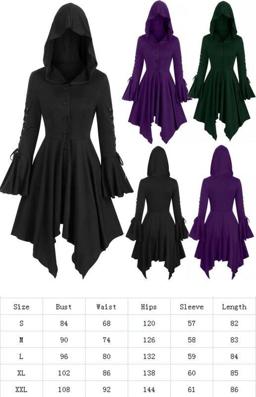 Corns With Hooded Lotus Leaf Sleeves With Irregular Hem Cape Coat
