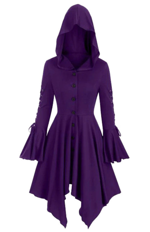 Corns With Hooded Lotus Leaf Sleeves With Irregular Hem Cape Coat