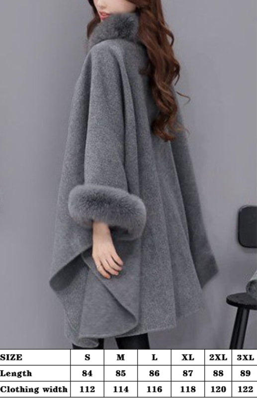 Korean Fox Fur Collar Style Cape Coat Woman