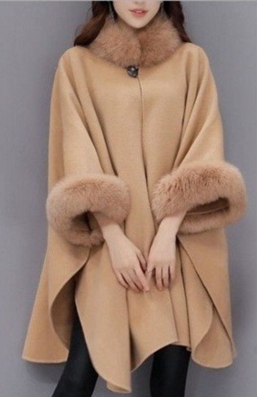 Korean Fox Fur Collar Style Cape Coat Woman