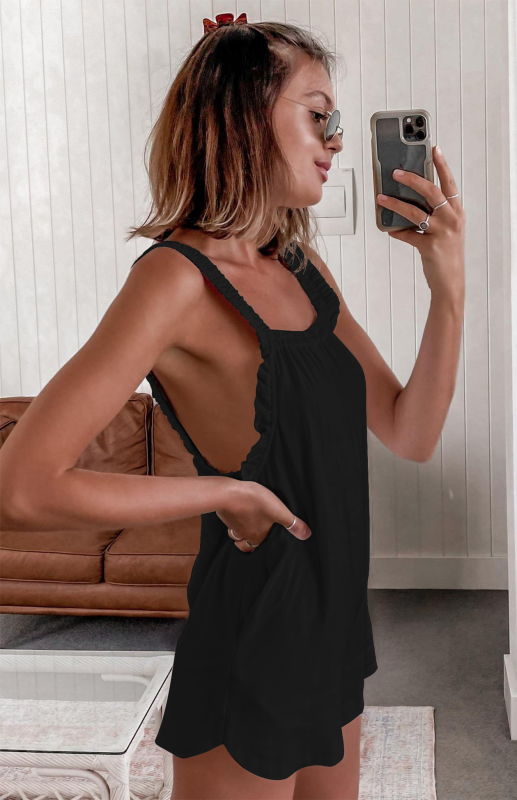 Women's Casual Strap Lace Jumpsuit Backless Sexy Homewear Breathable Shorts