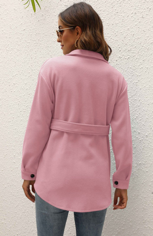 Women'S Lapel Tie Woolen Mid-Length Coat